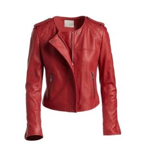 NWOT! Joie ‘Ailey’ Red 100% Lamb Leather Biker Moto Jacket Quilted Shoulder $998